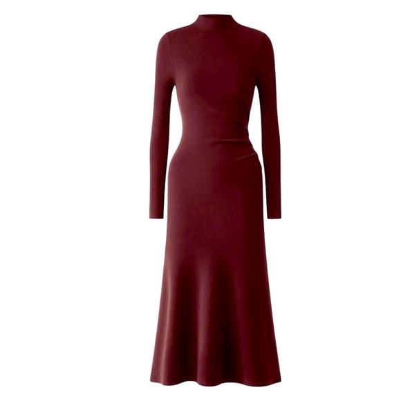 OGL Dresses & Skirts - OGL Long sleeve mock neck tucks ruched Midi dress size M NWT